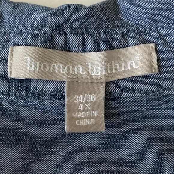 WOMAN WITHIN Cotton Denim Button Down Shirt Long Sleeve Women’s Plus Size 4X - Picture 5 of 14